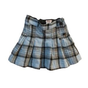 Floriane Girls sz 8 years Skirt blue black gray plaid short pleated made France